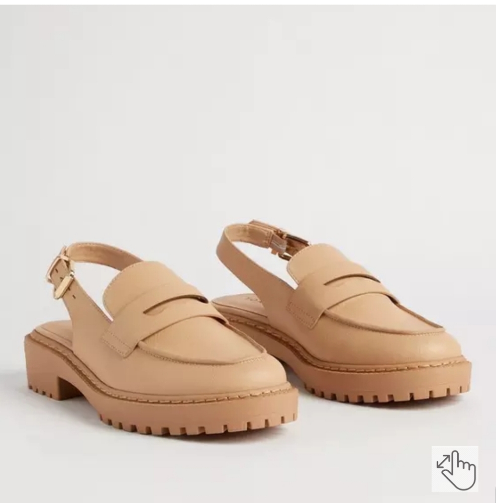 Size 7 Wide Width Tan Slingback Lug Sole Loafer Shoes Torrid